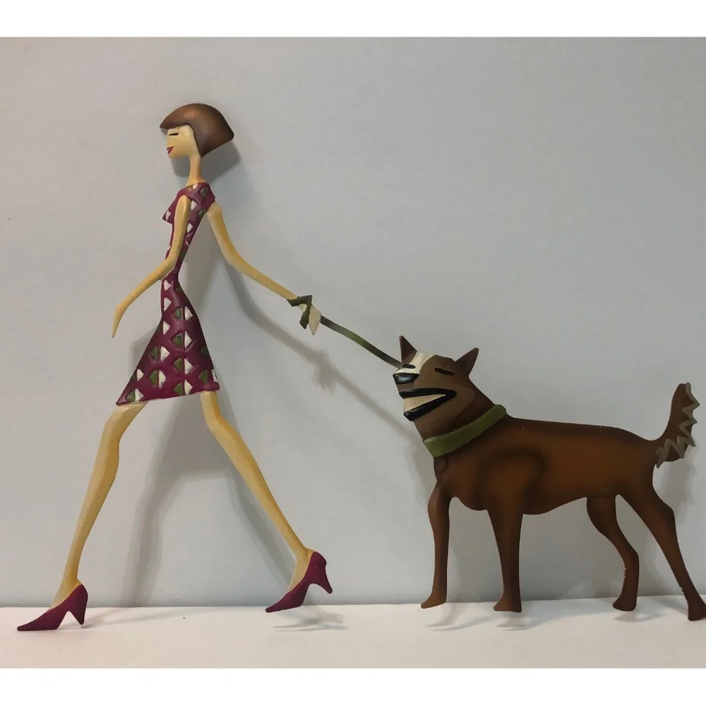 Pet Walker Lady with Dog Metal Pet Sitter Girl Dog Walker Woman Women
